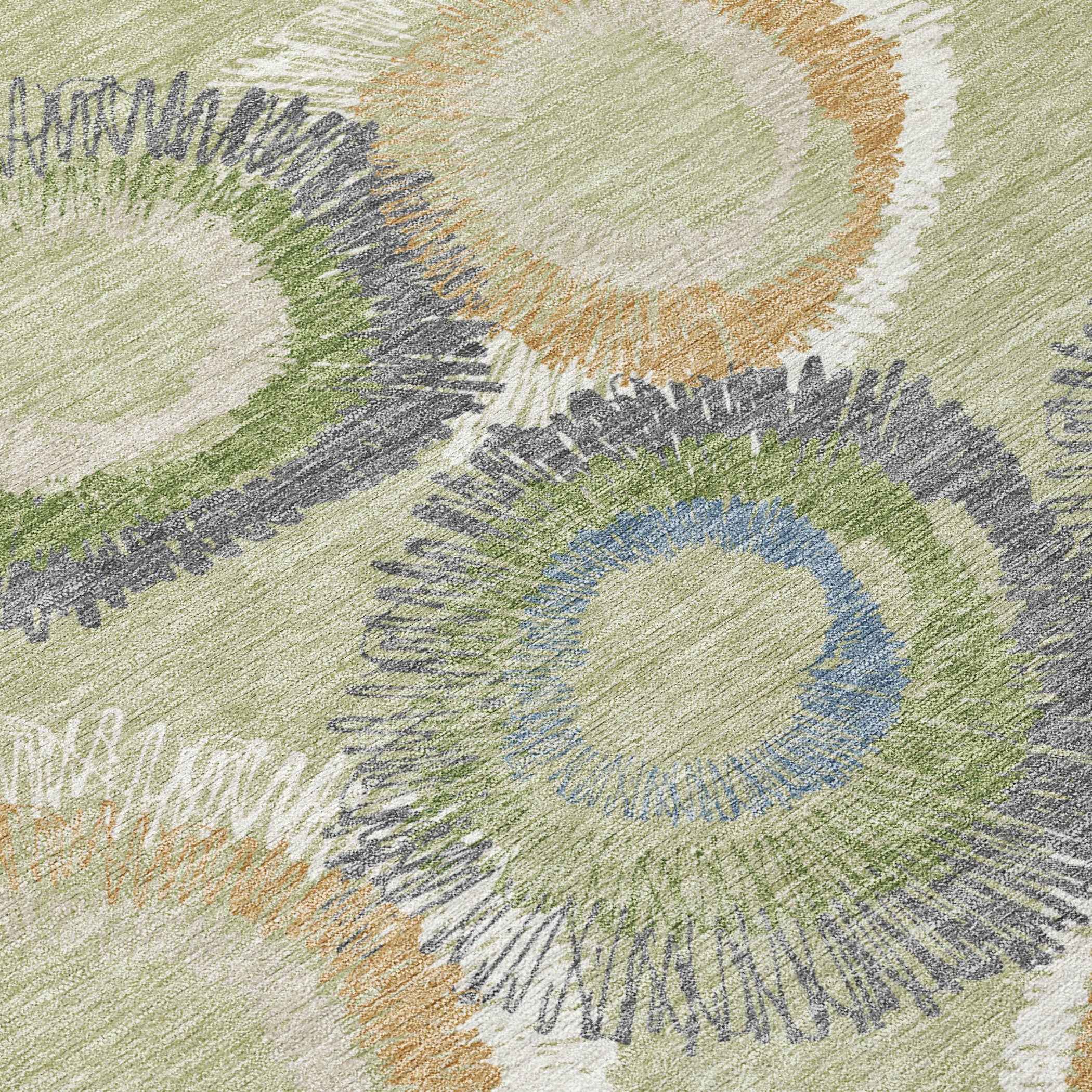 3' X 5' Artichoke Green Ivory And Copper Geometric Washable Indoor Outdoor Area Rug