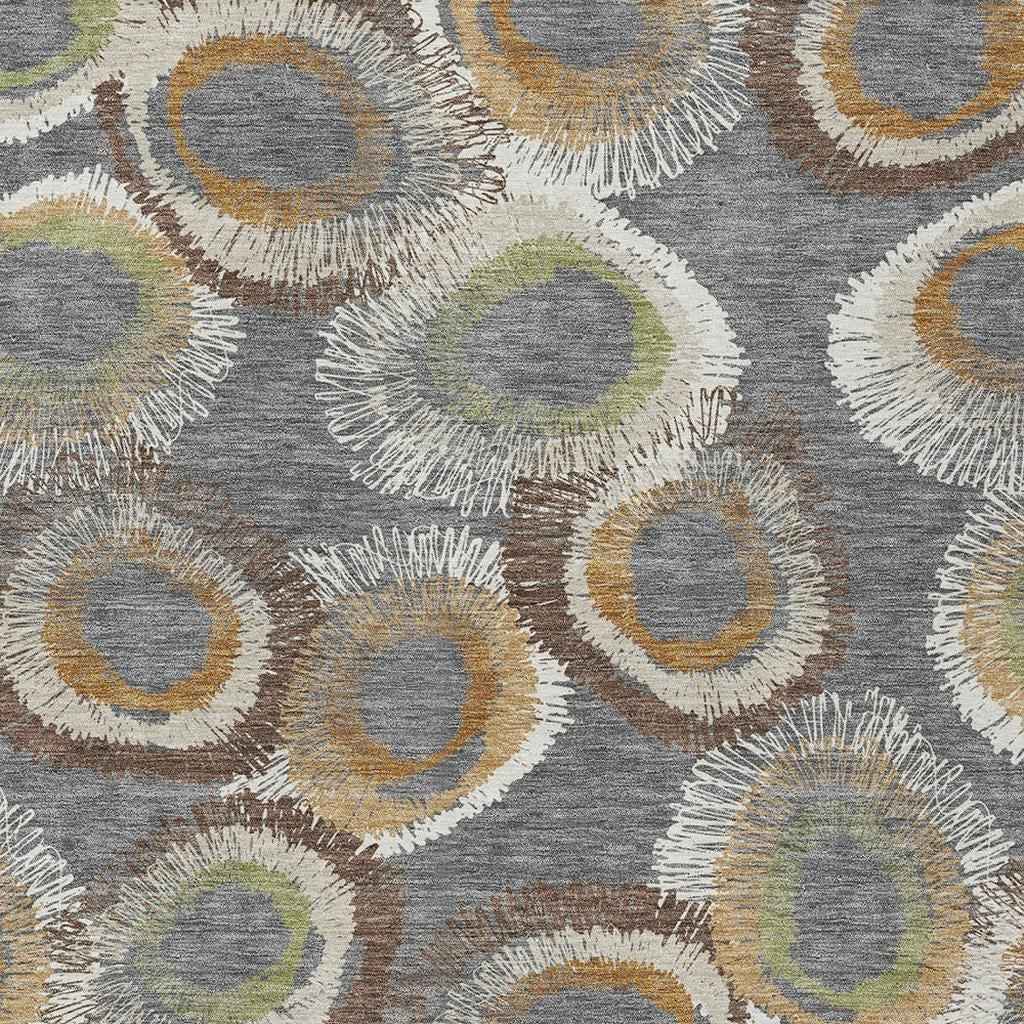 8' X 10' Gray Ivory And Copper Geometric Washable Indoor Outdoor Area Rug