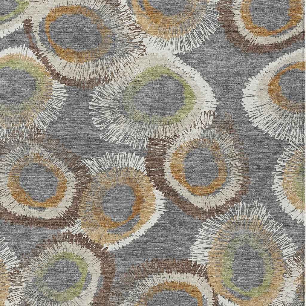 8' X 10' Gray Ivory And Copper Geometric Washable Indoor Outdoor Area Rug