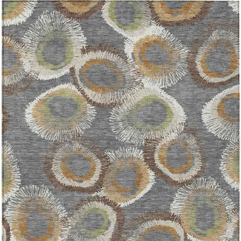 8' X 10' Gray Ivory And Copper Geometric Washable Indoor Outdoor Area Rug