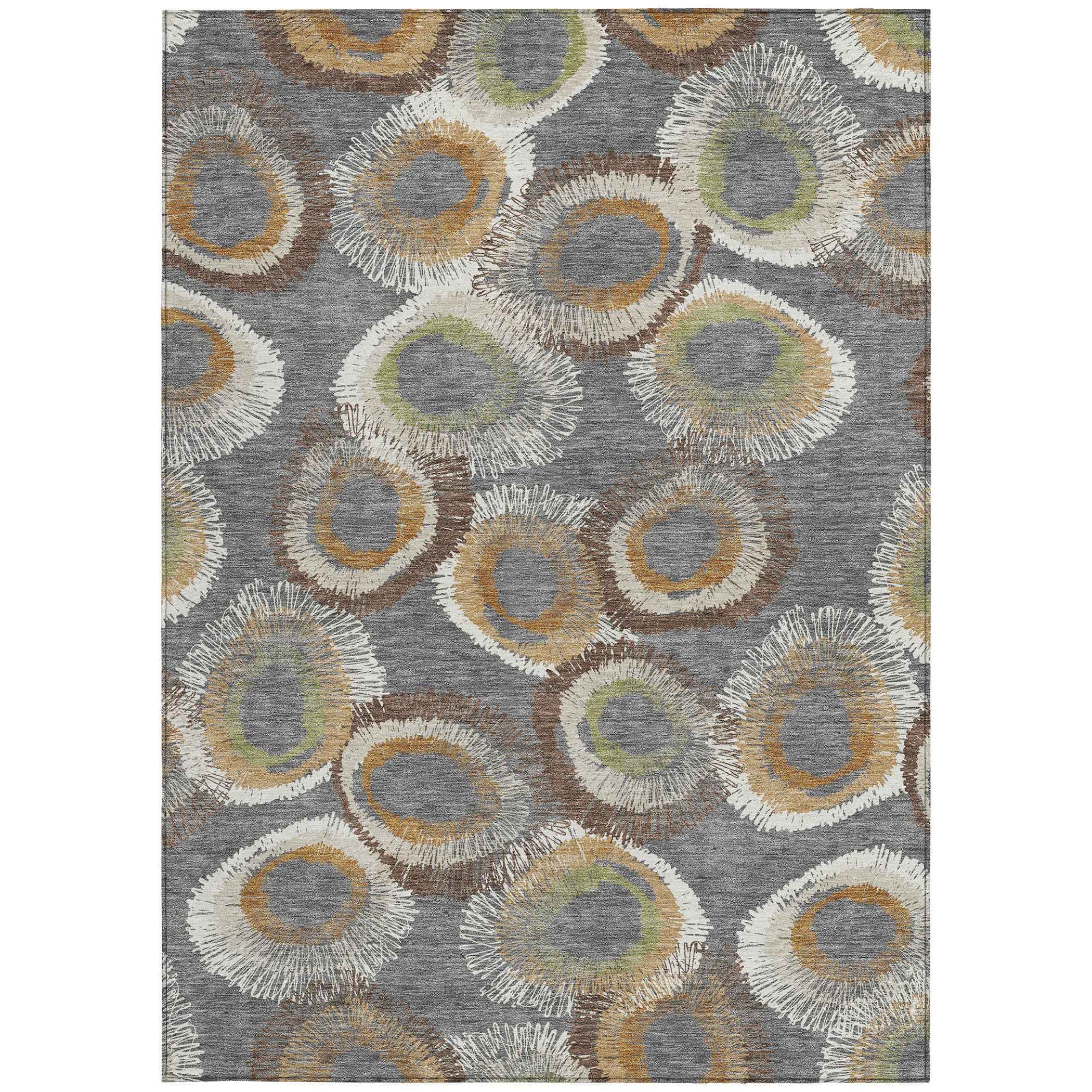 8' X 10' Gray Ivory And Copper Geometric Washable Indoor Outdoor Area Rug