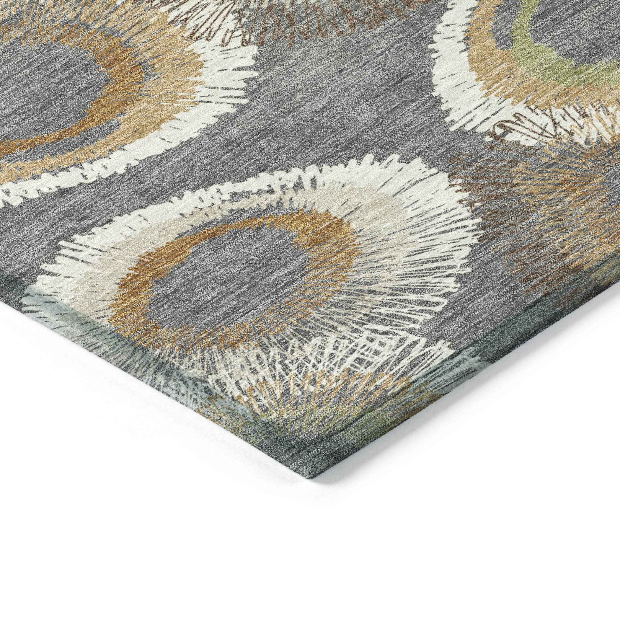 8' X 10' Gray Ivory And Copper Geometric Washable Indoor Outdoor Area Rug