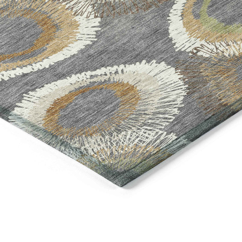 8' X 10' Gray Ivory And Copper Geometric Washable Indoor Outdoor Area Rug