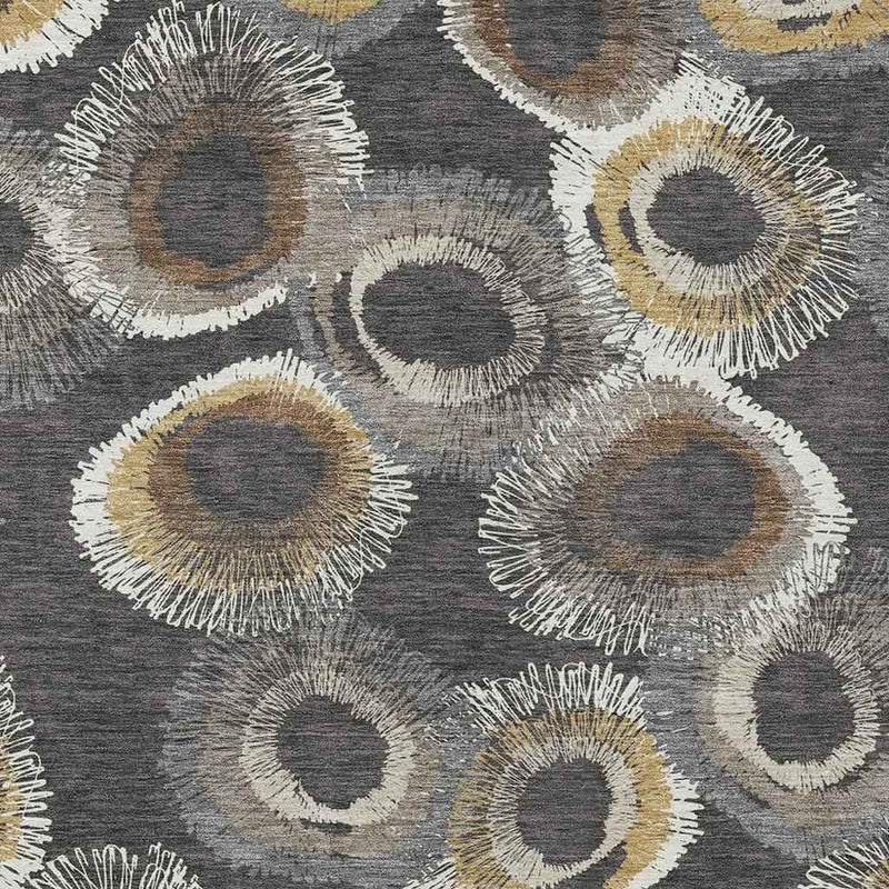 10' X 14' Charcoal Ivory And Copper Geometric Washable Indoor Outdoor Area Rug