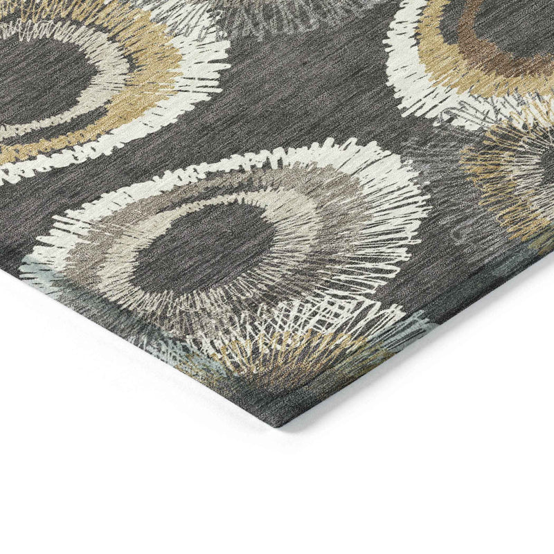 10' X 14' Charcoal Ivory And Copper Geometric Washable Indoor Outdoor Area Rug