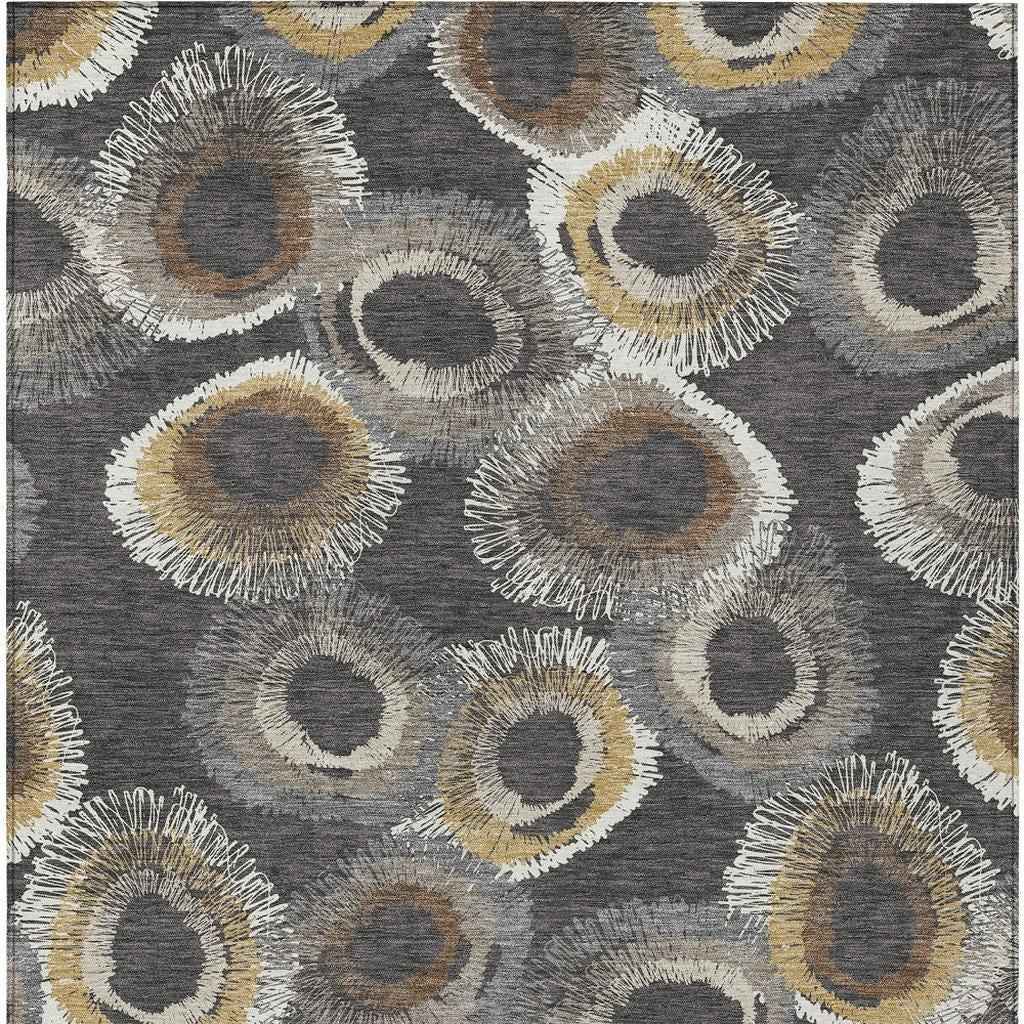 8' X 10' Charcoal Ivory And Copper Geometric Washable Indoor Outdoor Area Rug