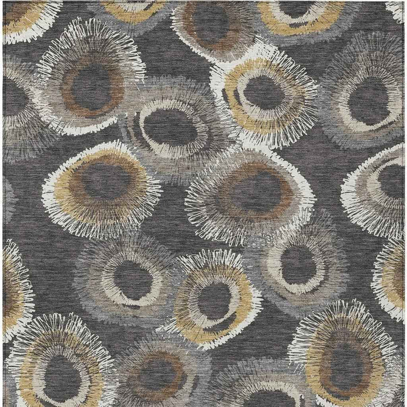 8' X 10' Charcoal Ivory And Copper Geometric Washable Indoor Outdoor Area Rug