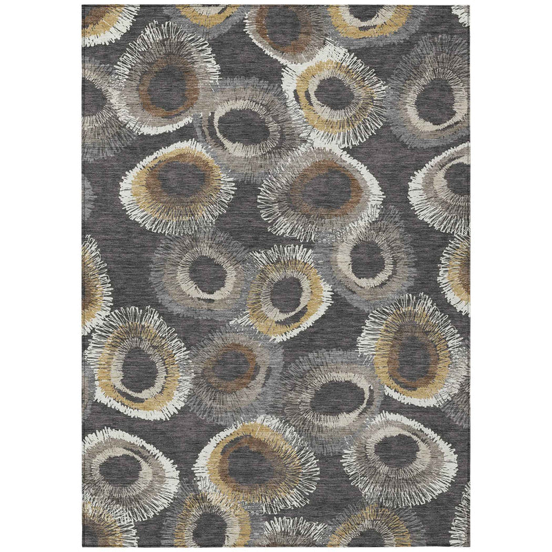 8' X 10' Charcoal Ivory And Copper Geometric Washable Indoor Outdoor Area Rug