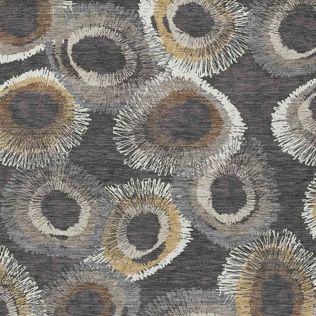 8' X 10' Charcoal Ivory And Copper Geometric Washable Indoor Outdoor Area Rug