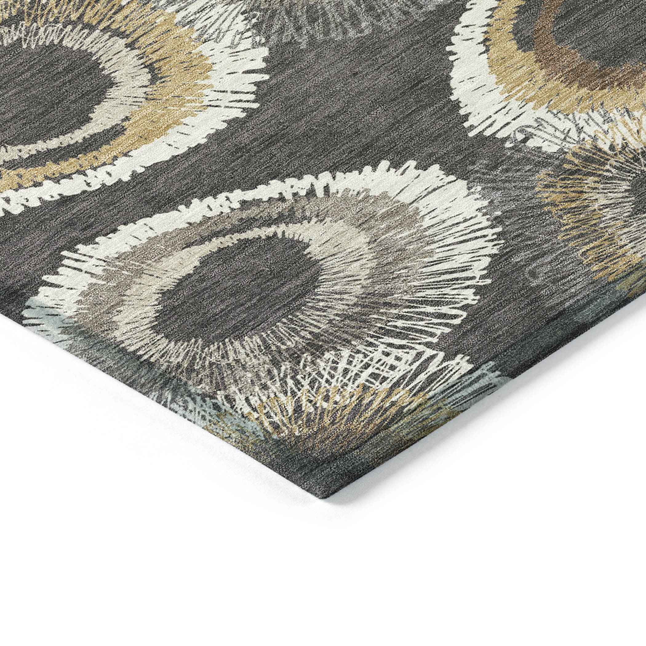 8' X 10' Charcoal Ivory And Copper Geometric Washable Indoor Outdoor Area Rug