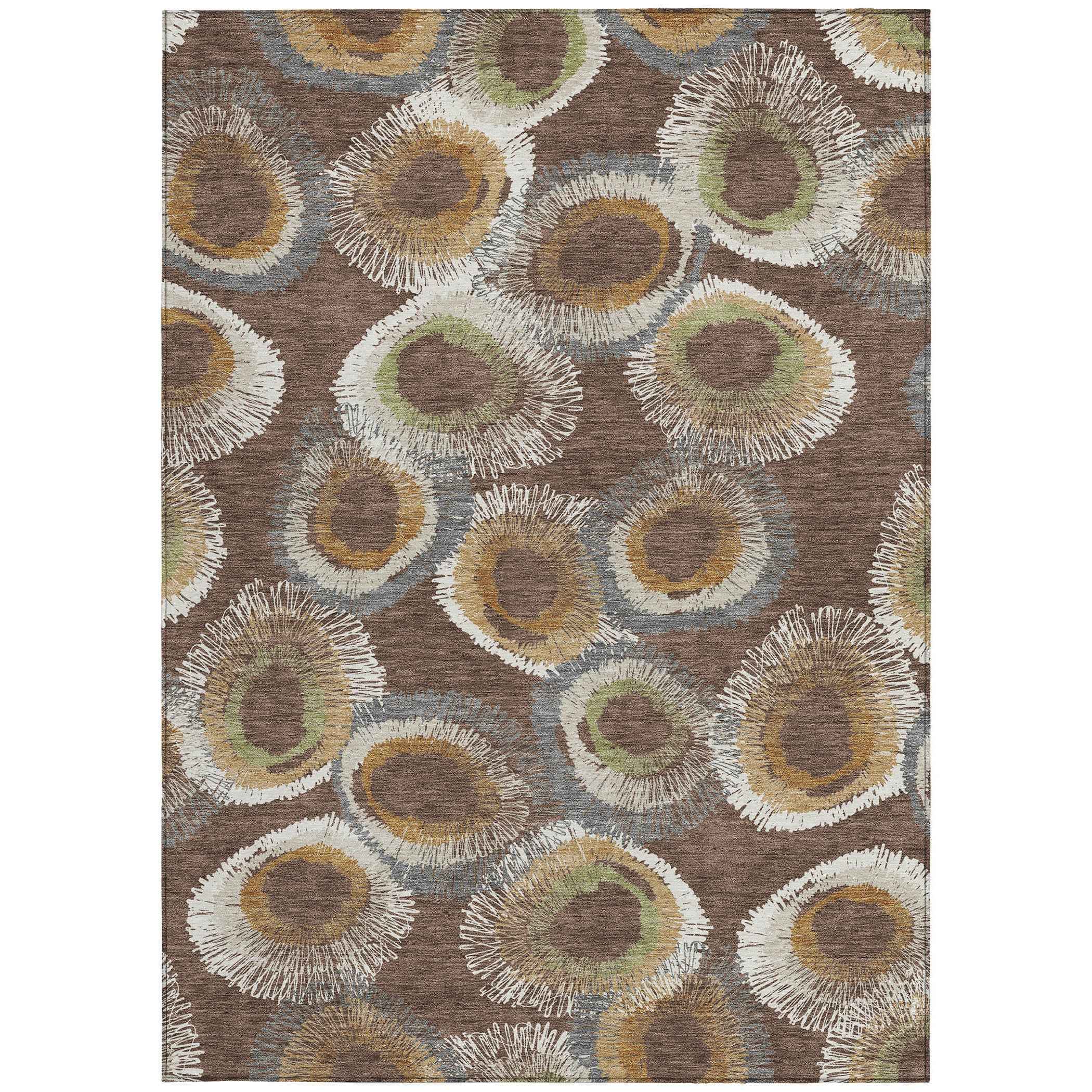 10' X 14' Brown Ivory And Green Geometric Washable Indoor Outdoor Area Rug