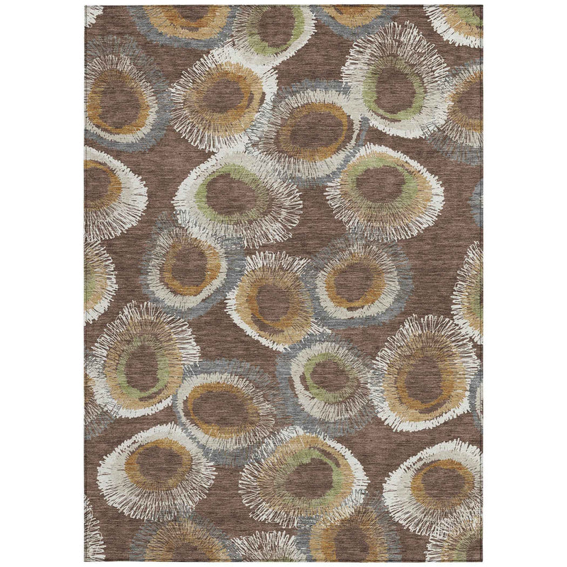 10' X 14' Brown Ivory And Green Geometric Washable Indoor Outdoor Area Rug