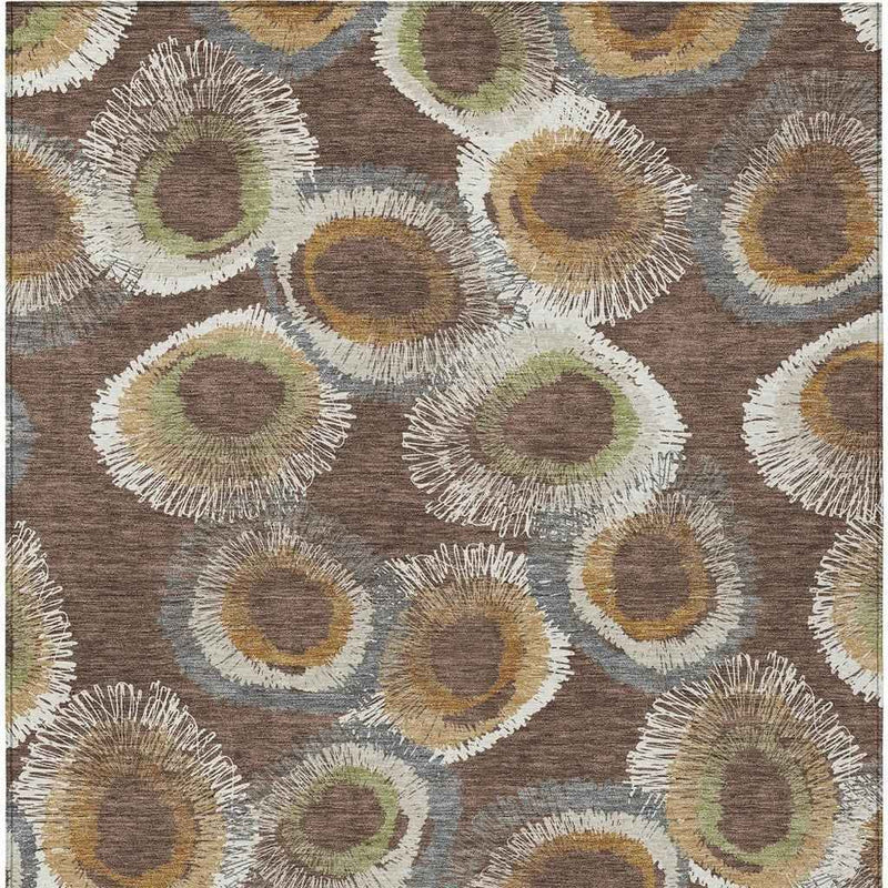 10' X 14' Brown Ivory And Green Geometric Washable Indoor Outdoor Area Rug