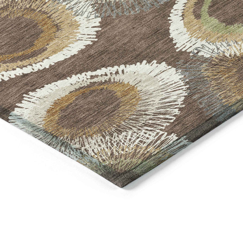 10' X 14' Brown Ivory And Green Geometric Washable Indoor Outdoor Area Rug