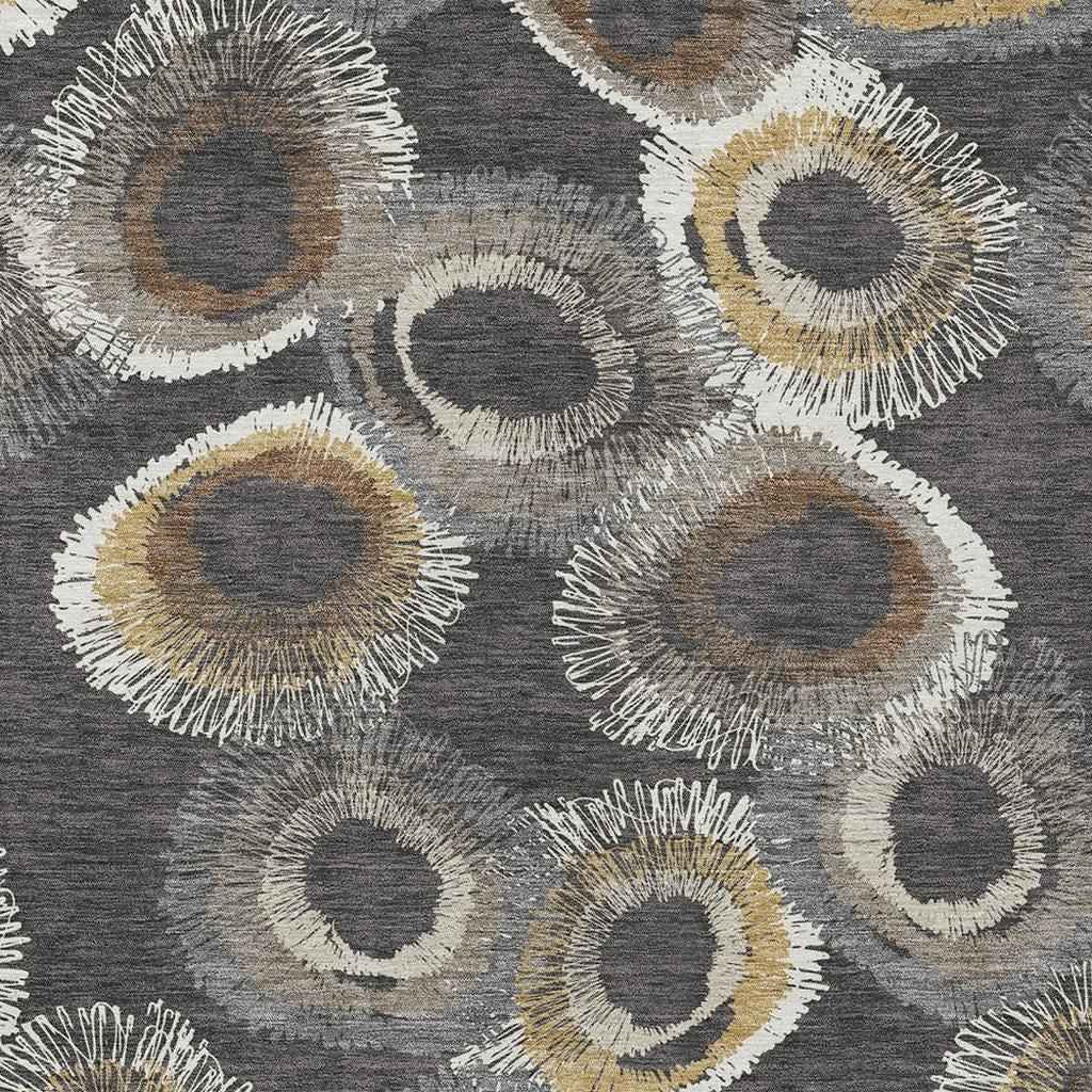 3' X 5' Charcoal Ivory And Copper Geometric Washable Indoor Outdoor Area Rug