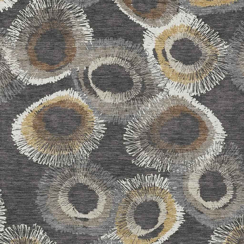 3' X 5' Charcoal Ivory And Copper Geometric Washable Indoor Outdoor Area Rug