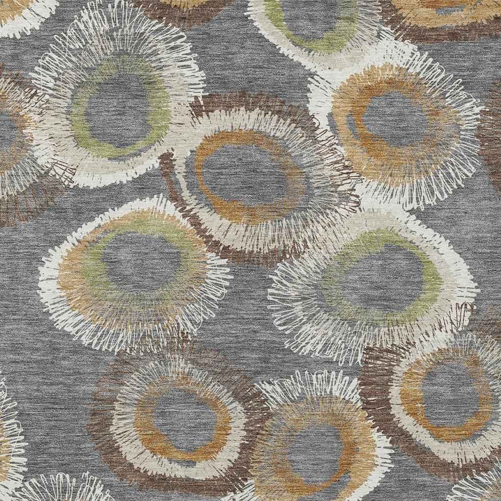 9' X 12' Gray Ivory And Copper Geometric Washable Indoor Outdoor Area Rug