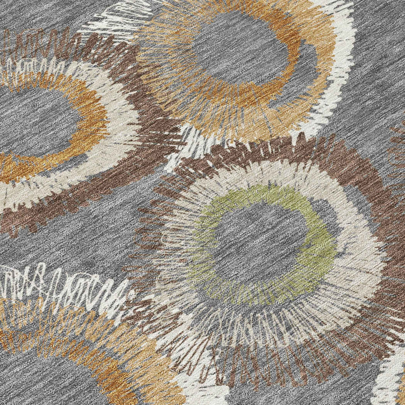 9' X 12' Gray Ivory And Copper Geometric Washable Indoor Outdoor Area Rug