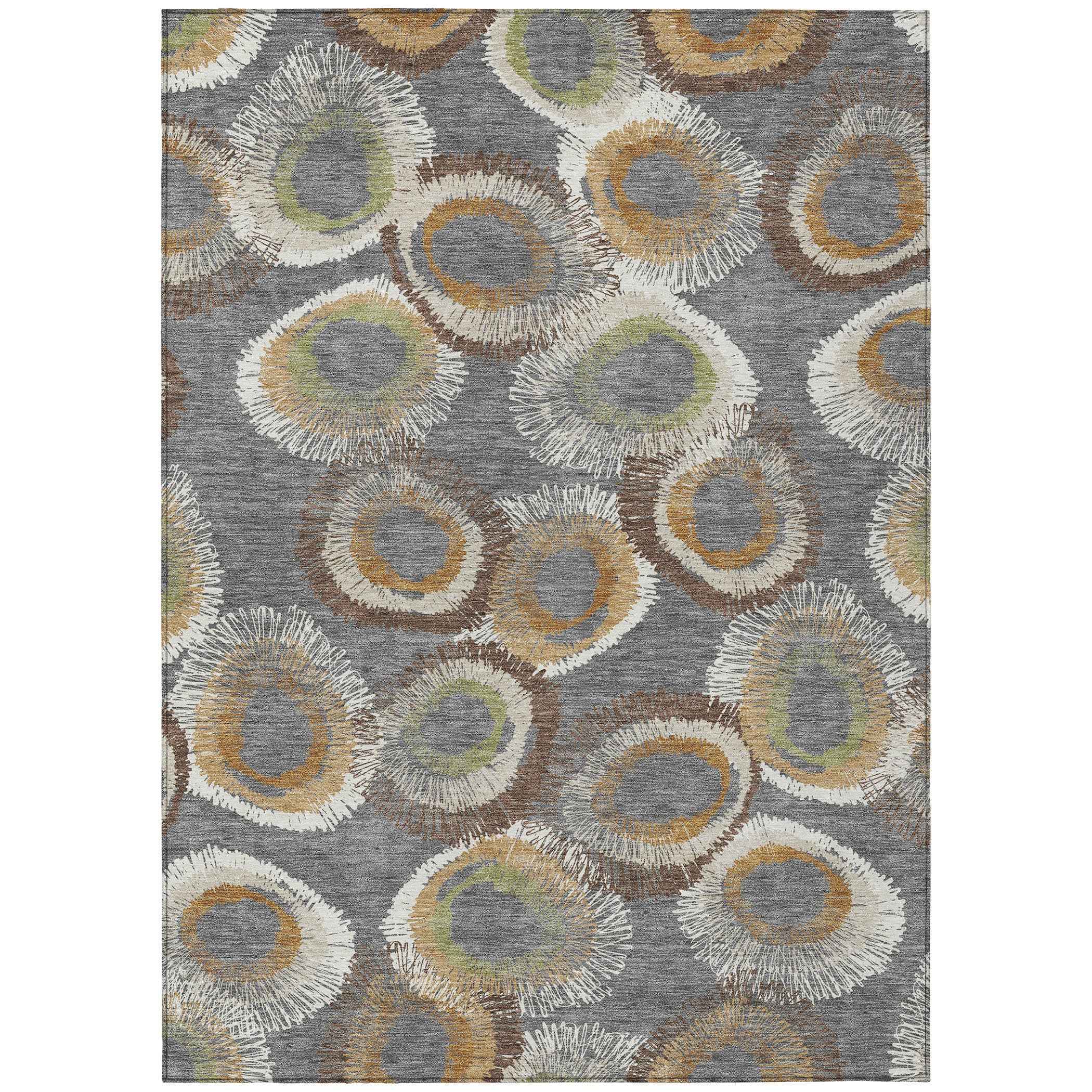 9' X 12' Gray Ivory And Copper Geometric Washable Indoor Outdoor Area Rug