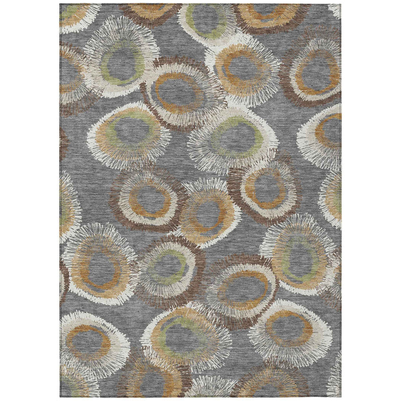 9' X 12' Gray Ivory And Copper Geometric Washable Indoor Outdoor Area Rug