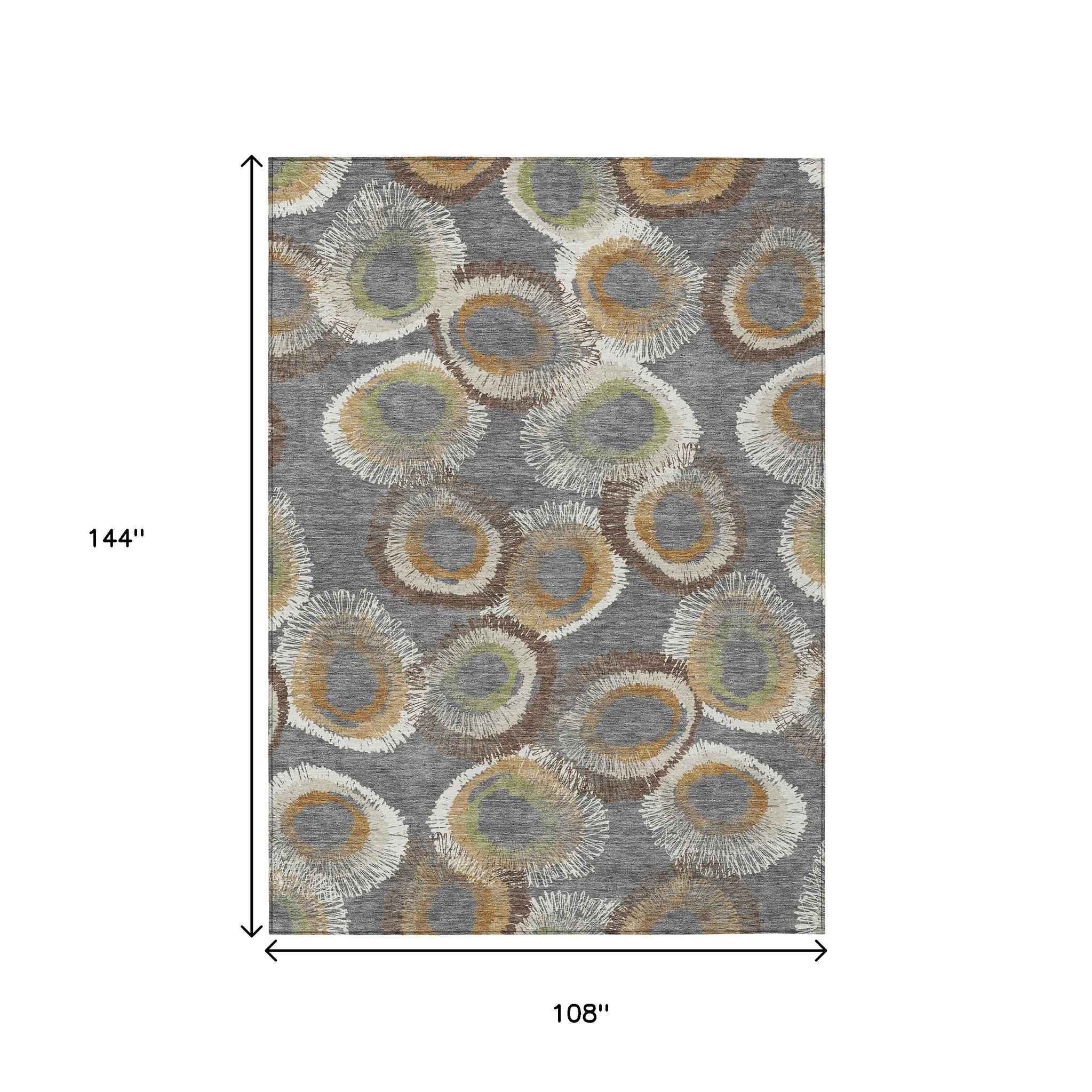 9' X 12' Gray Ivory And Copper Geometric Washable Indoor Outdoor Area Rug