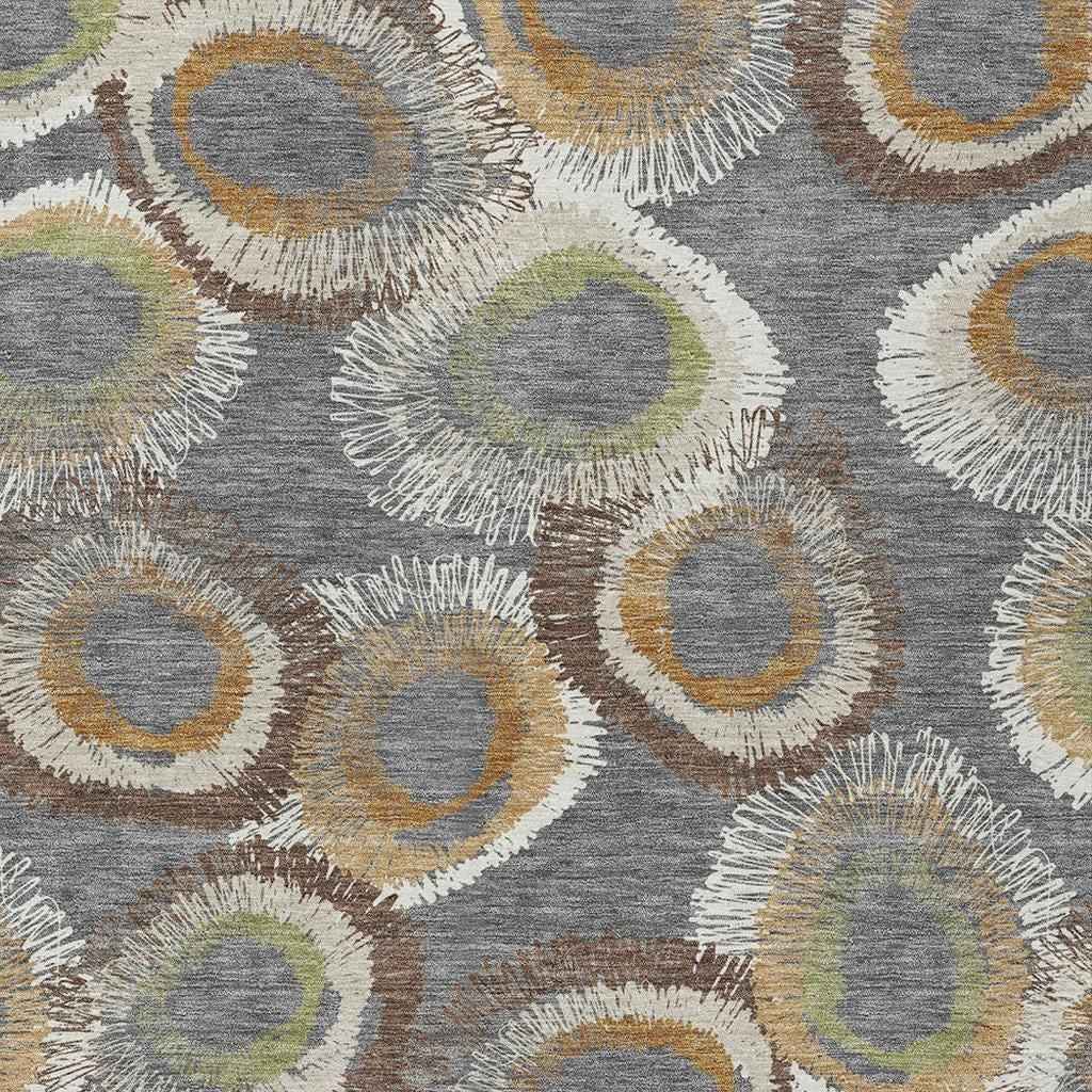 9' X 12' Gray Ivory And Copper Geometric Washable Indoor Outdoor Area Rug