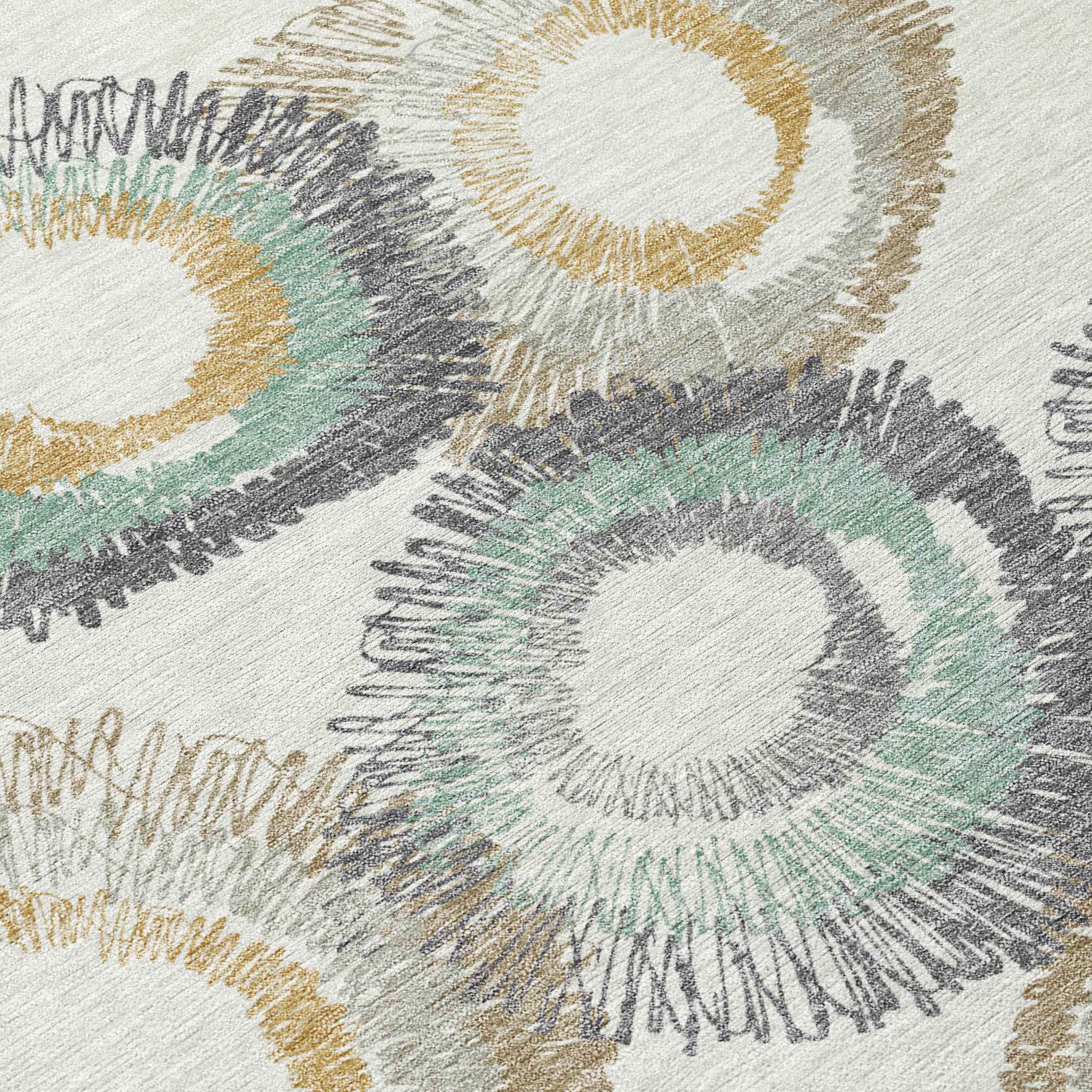 5' X 8' Ivory Taupe And Gold Geometric Washable Indoor Outdoor Area Rug