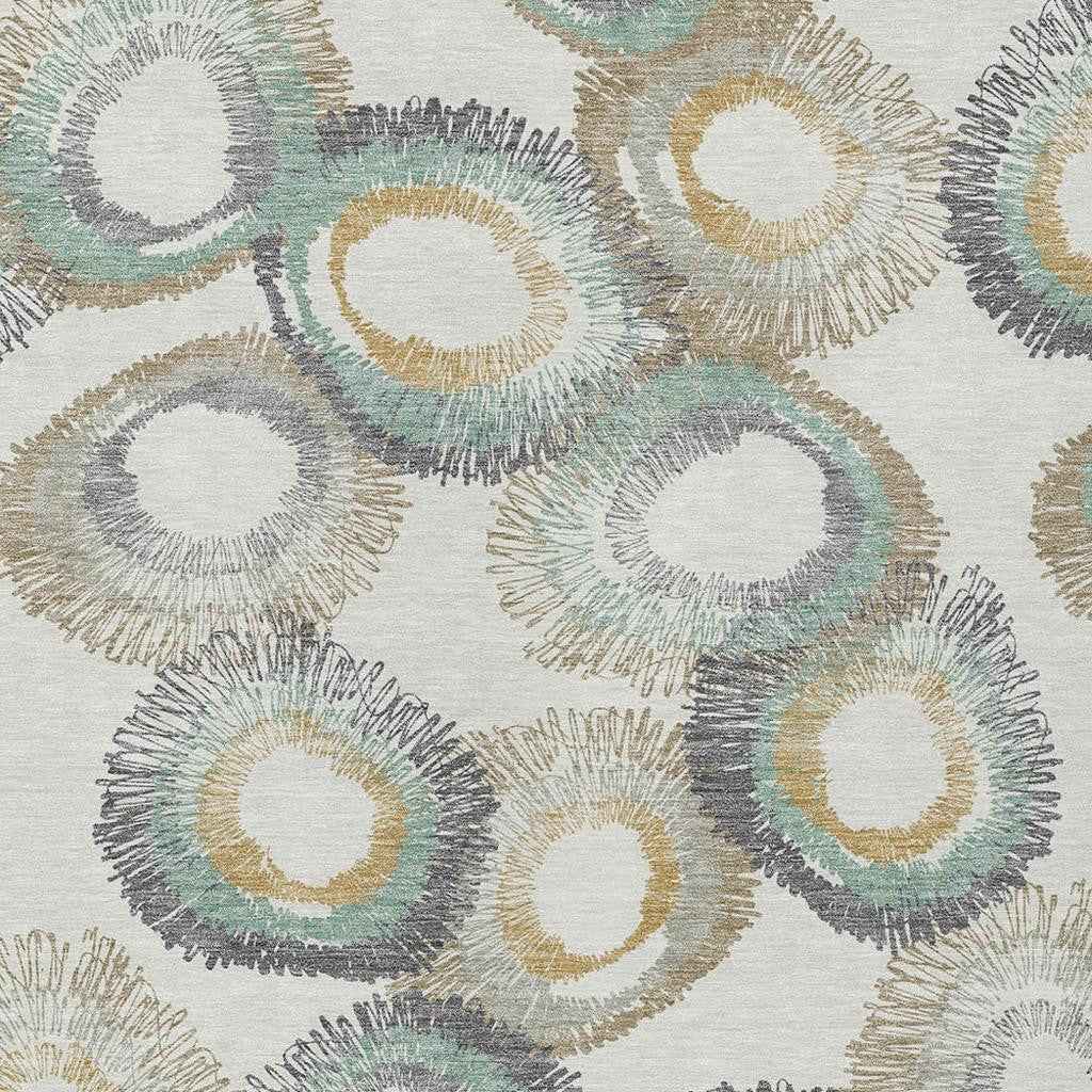 5' X 8' Ivory Taupe And Gold Geometric Washable Indoor Outdoor Area Rug