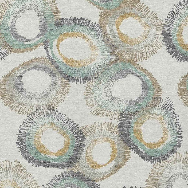 5' X 8' Ivory Taupe And Gold Geometric Washable Indoor Outdoor Area Rug