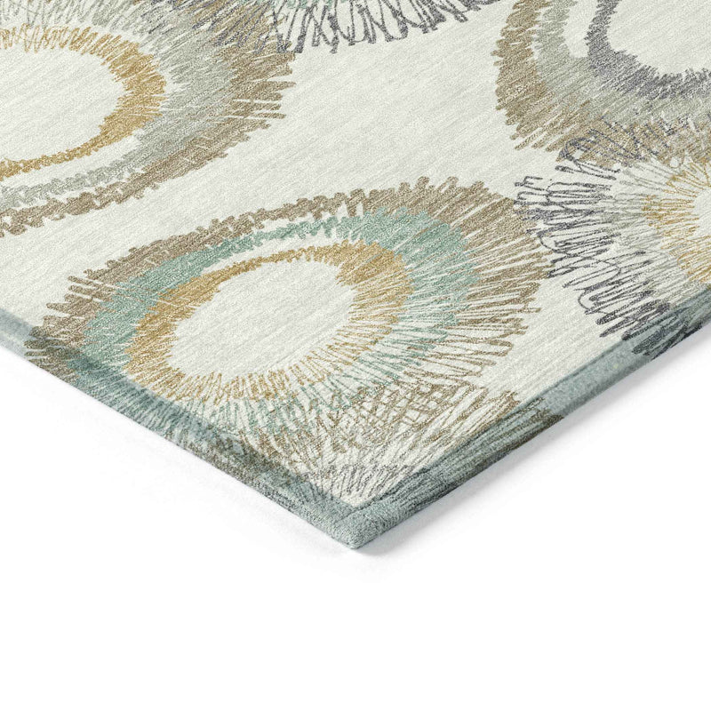 5' X 8' Ivory Taupe And Gold Geometric Washable Indoor Outdoor Area Rug