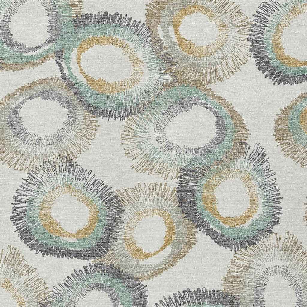 9' X 12' Ivory Taupe And Gold Geometric Washable Indoor Outdoor Area Rug