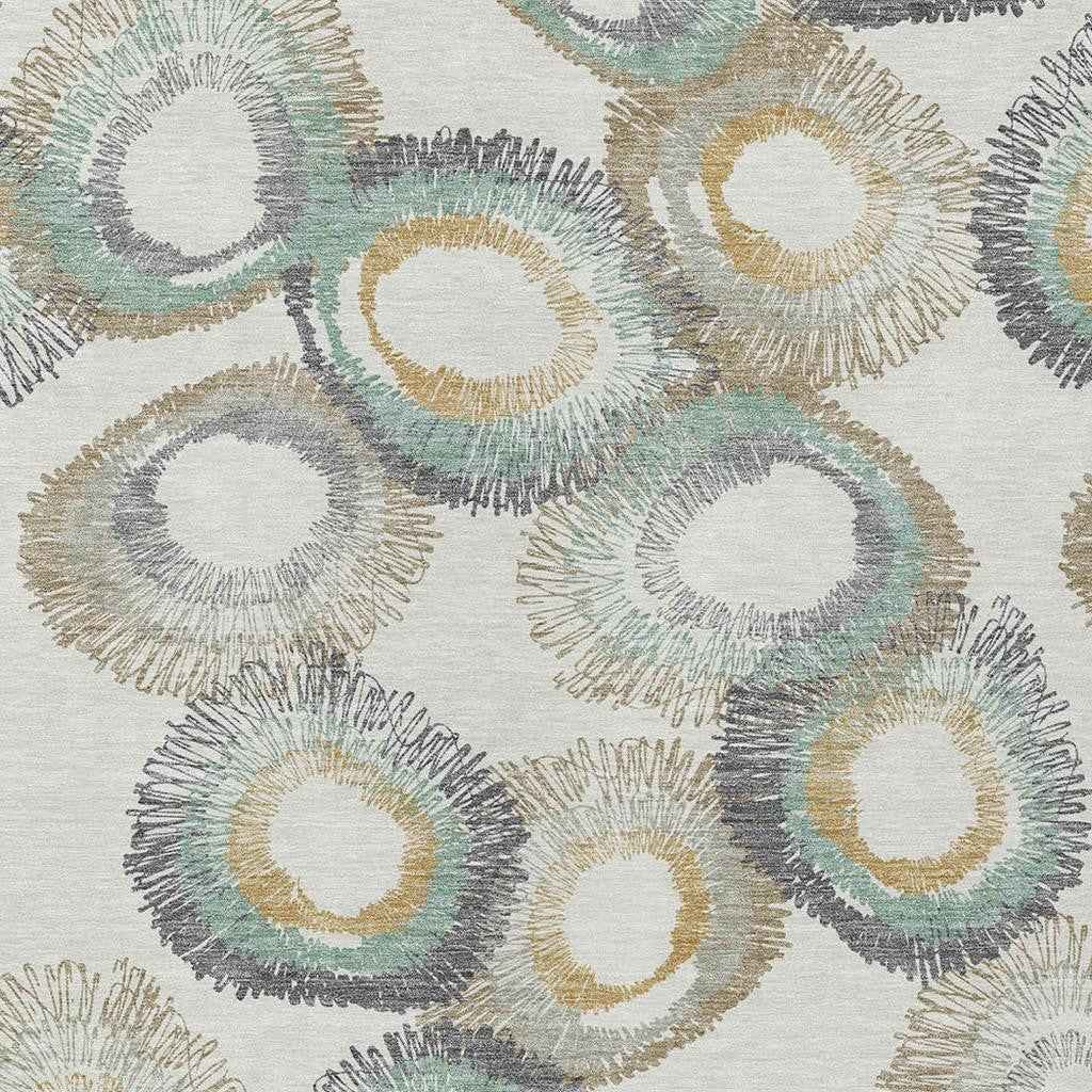 9' X 12' Ivory Taupe And Gold Geometric Washable Indoor Outdoor Area Rug