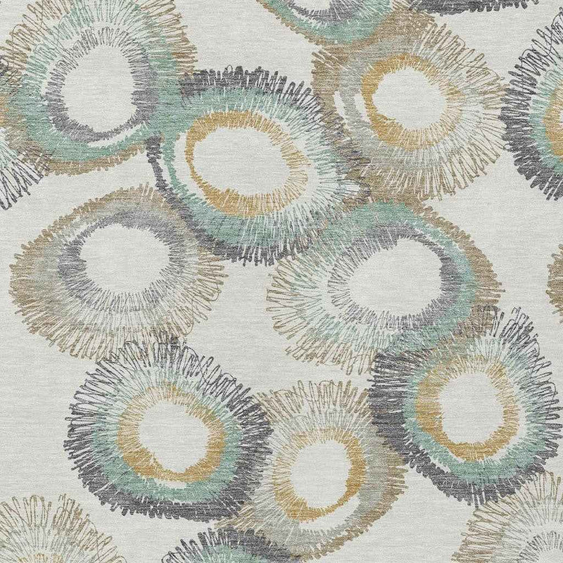 9' X 12' Ivory Taupe And Gold Geometric Washable Indoor Outdoor Area Rug