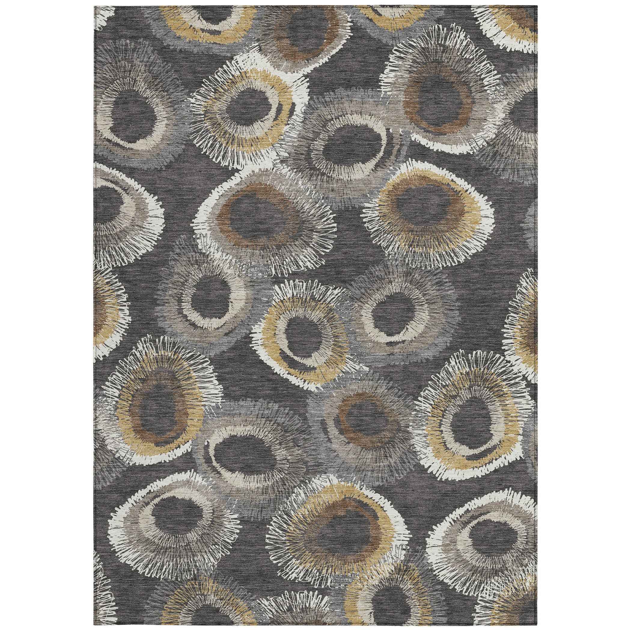 5' X 8' Charcoal Ivory And Copper Geometric Washable Indoor Outdoor Area Rug