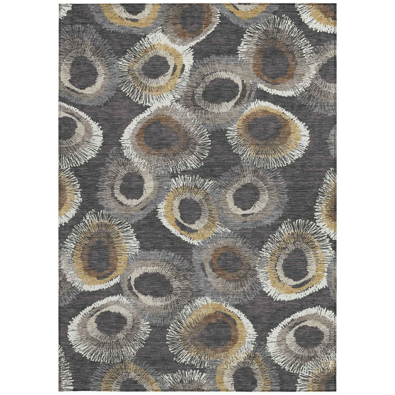 5' X 8' Charcoal Ivory And Copper Geometric Washable Indoor Outdoor Area Rug