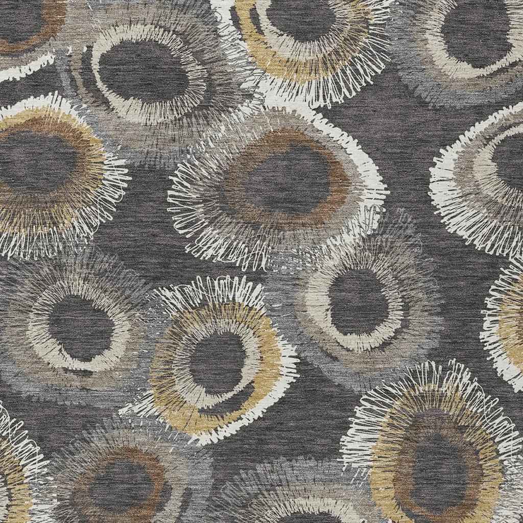 5' X 8' Charcoal Ivory And Copper Geometric Washable Indoor Outdoor Area Rug