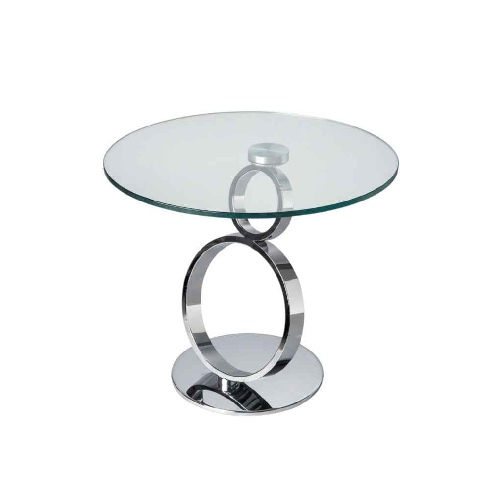 21" Clear and Silver Glass and Metal Round Pedestal End Table
