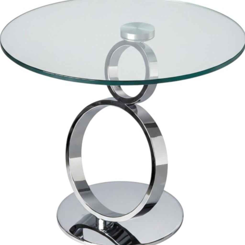 21" Clear and Silver Glass and Metal Round Pedestal End Table