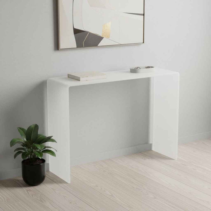16" White Glass Block Console Table
