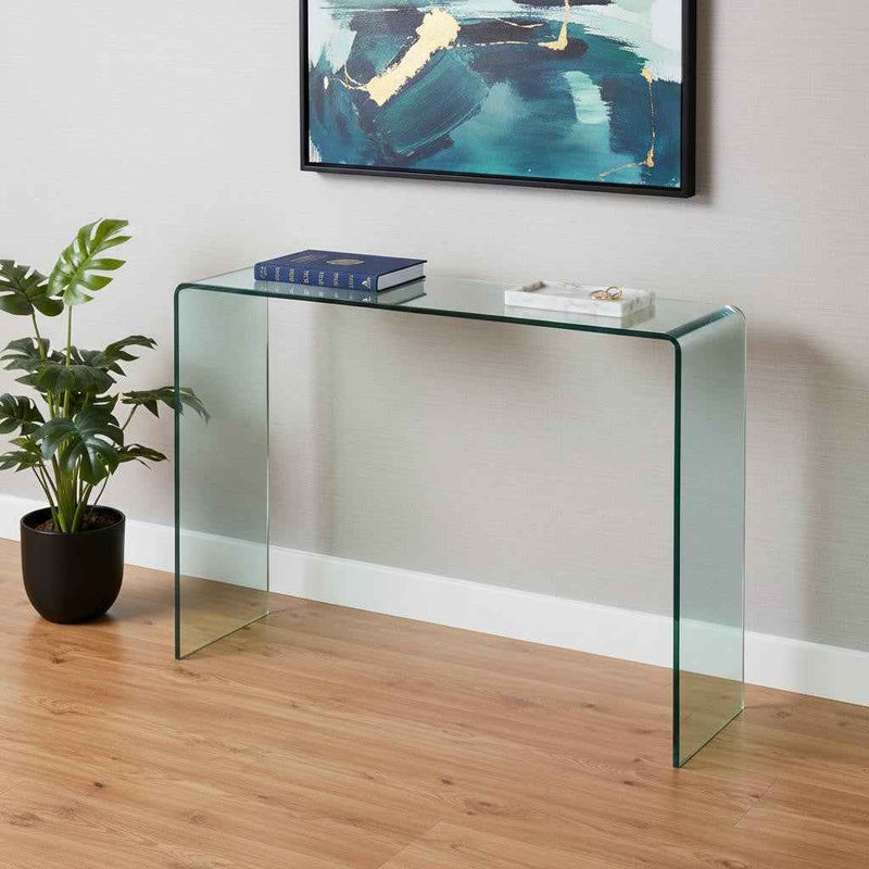 16" Clear Glass Block Console Table