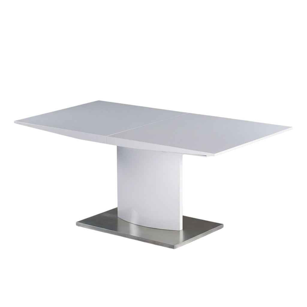 63" White Metal Self-Storing Leaf Pedestal Base Dining Table