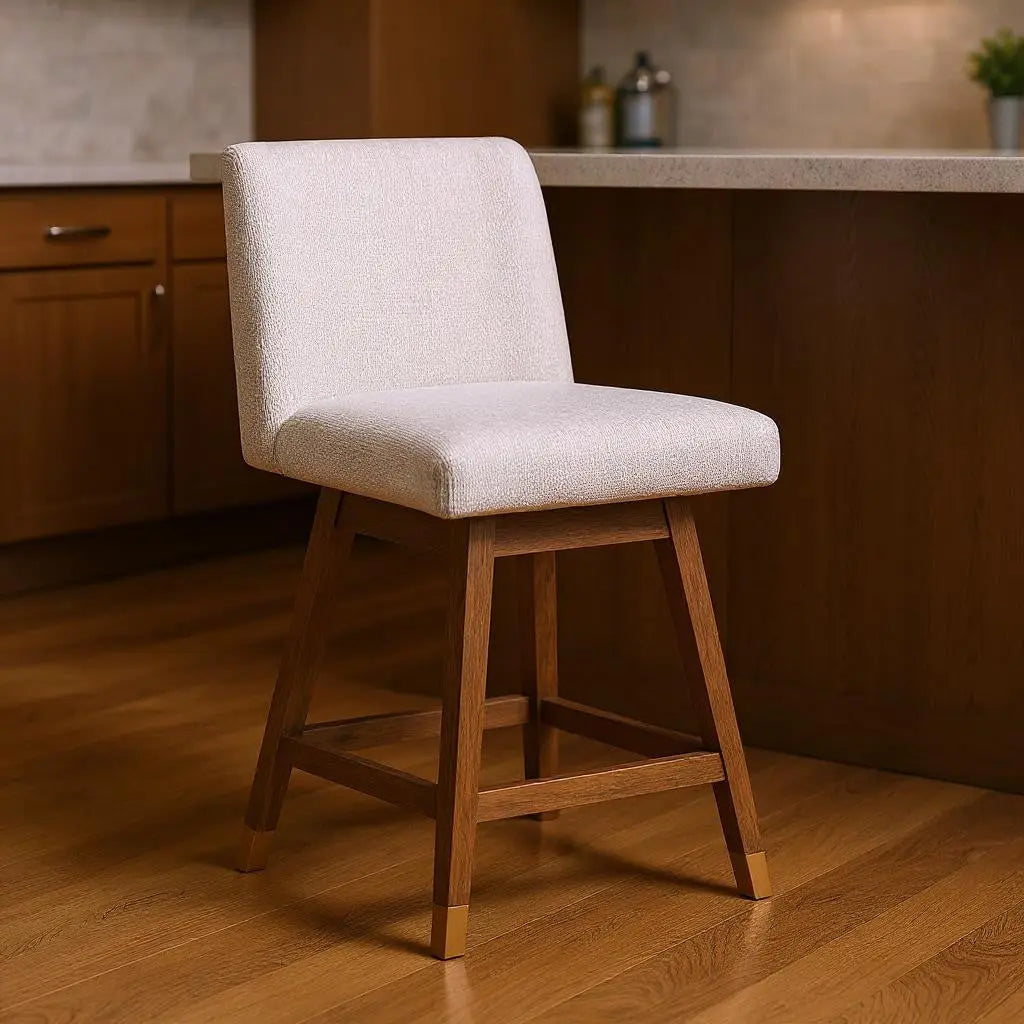 26" Beige And Brown Solid Wood Swivel Bar Height Bar Chair Homeroots Living Room