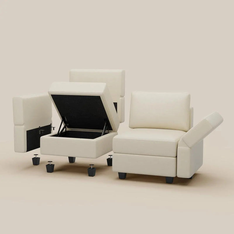 26" Beige Faux Leather and Solid Wood Lounge Chair With Storage Homeroots Living Room