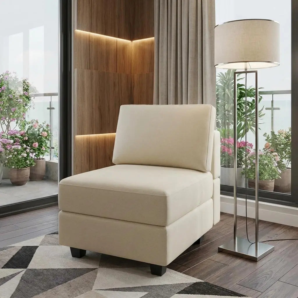 26" Beige Faux Leather and Solid Wood Lounge Chair With Storage Homeroots Living Room