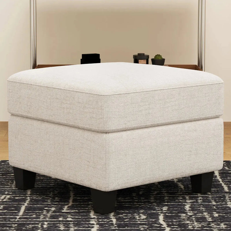 26" Beige and Black Chenille Storage Ottoman Homeroots Living Room