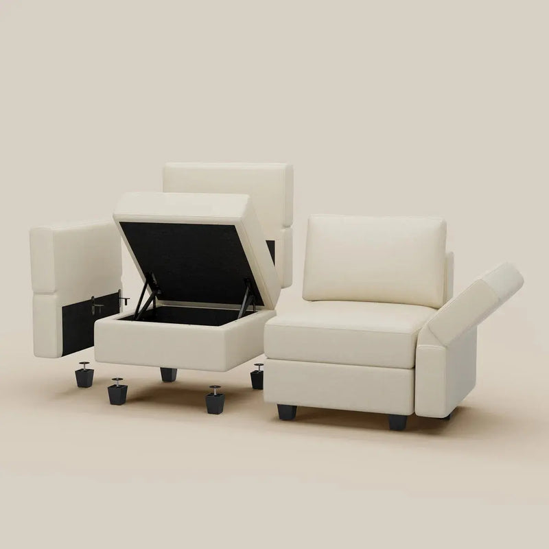 26" Beige and Black Faux Leather Storage Ottoman Homeroots Living Room