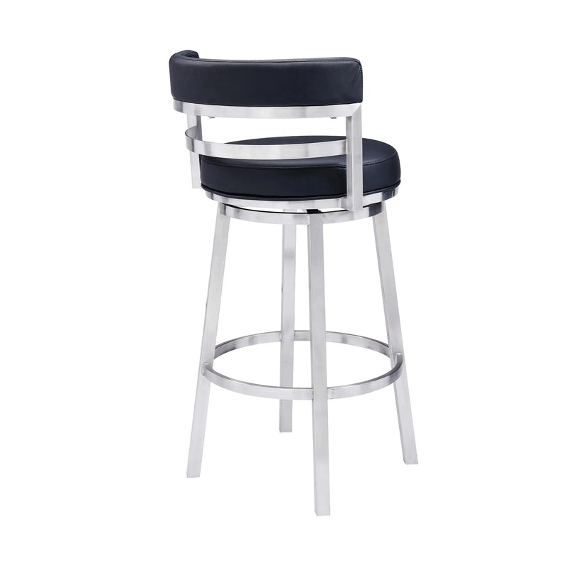 26" Black And Silver Faux Leather And Iron Swivel Low Back Counter Height Bar Chair Homeroots Living Room