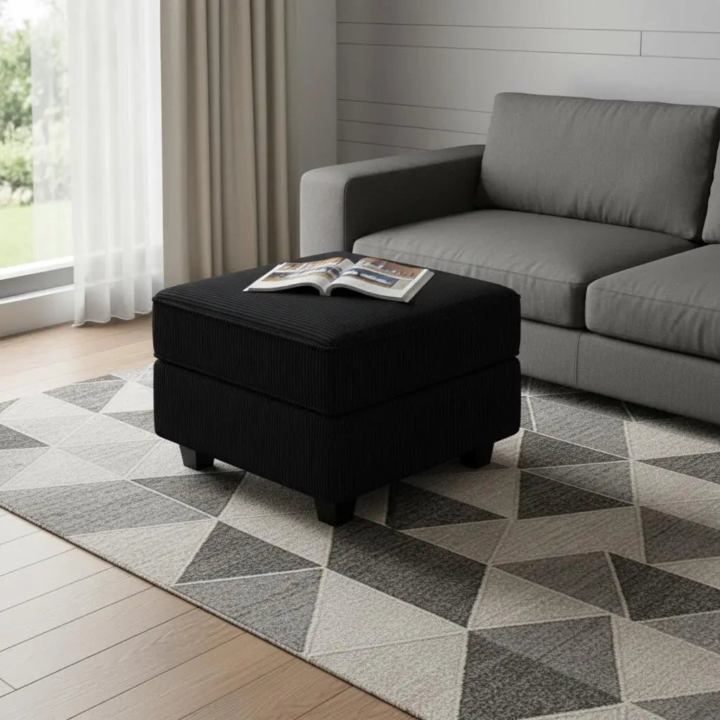 26" Black Corduroy Storage Ottoman Homeroots Living Room