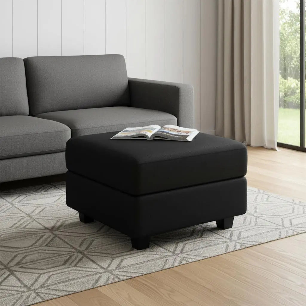 26" Black Faux Leather Storage Ottoman Homeroots Living Room