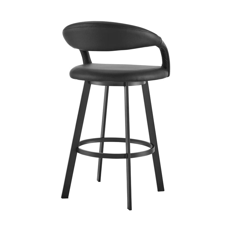 26" Black Faux Leather and Iron Low Back Counter Height Swivel Bar Chair Homeroots Living Room